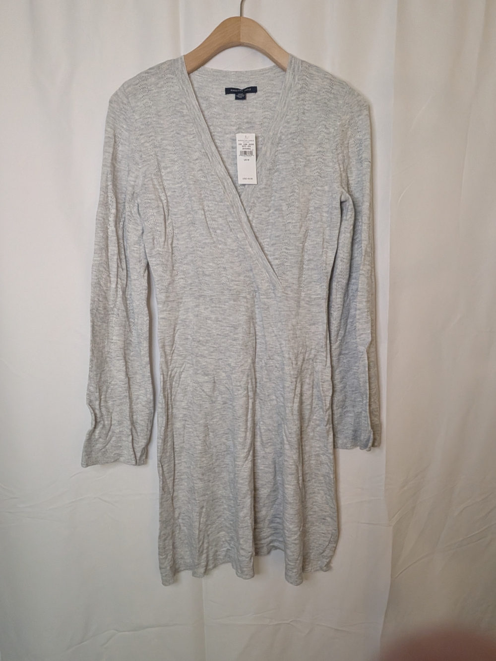American Eagle Outfitters Light Gray Crossover Long Sleeve Dress